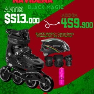 Promo: Patin Black Magic Negro + Kit de Protección C4 + Casco Sonic Champion + Thermo